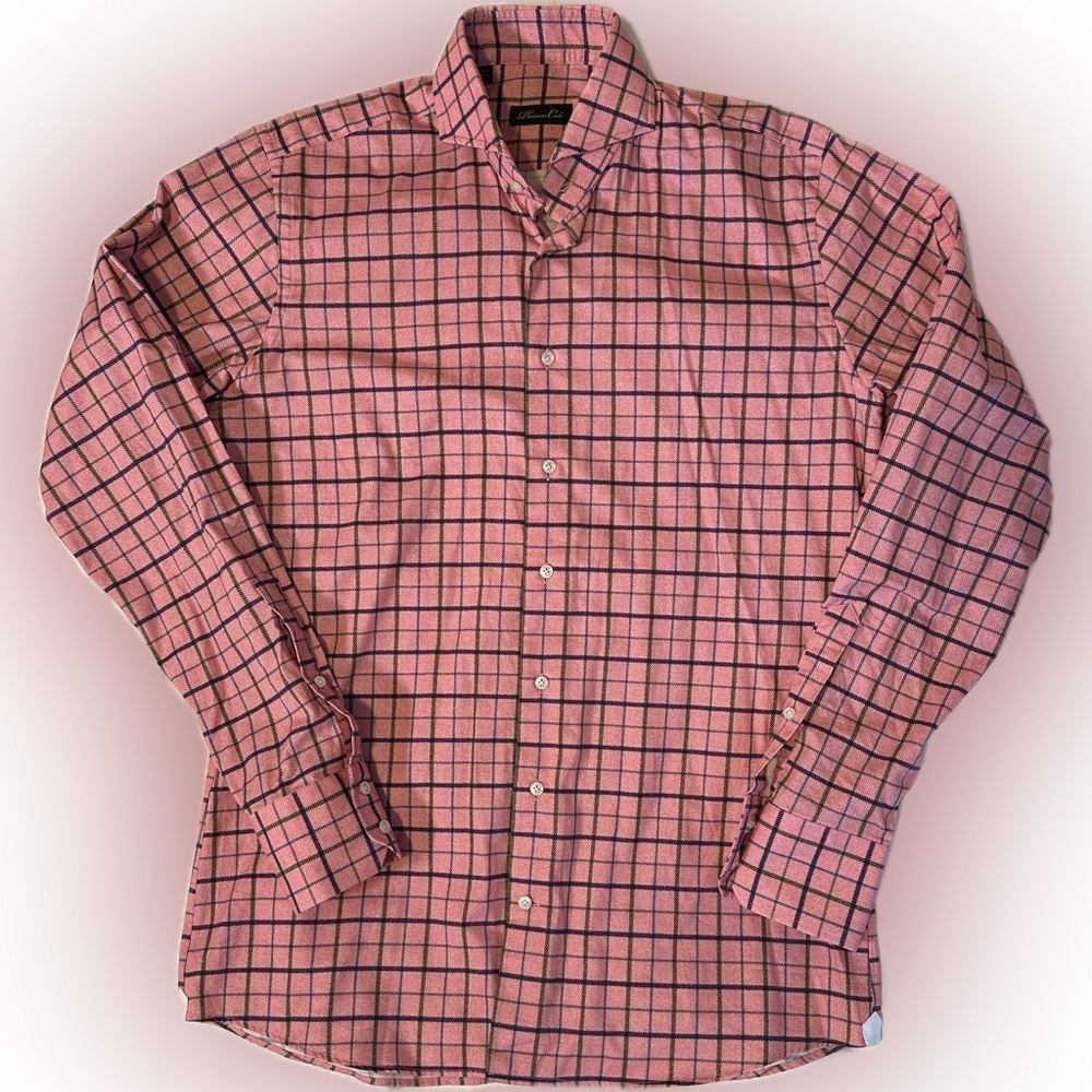 Phineas Cole Shirt Pink Green Blue Plaid Brushed‎ Cotton Men's M